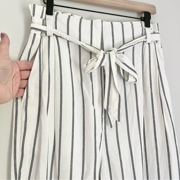 NWT ASOS Linen Blend Women’s Striped Tie Waist Culottes Pants White Black 8 Tall - Picture 5 of 9
